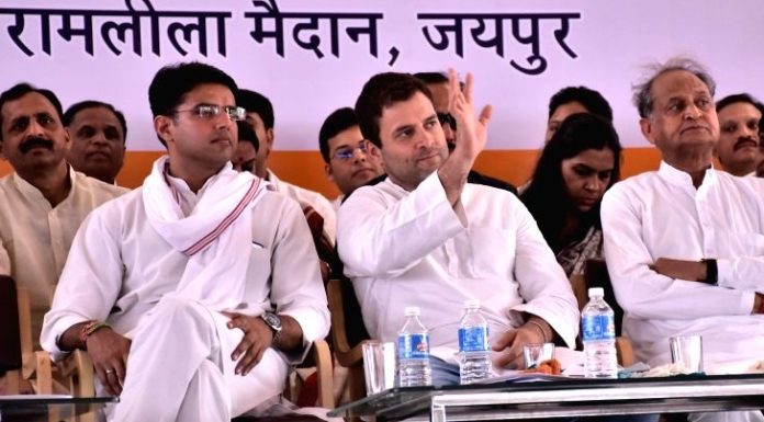 rahul gandhai, road show, congress meeting, jaipur, pcc chief, sachin pilot, saying, cm Vasundhara Raje, corruption, sinfulness, full, Sachin Pilot