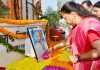 Chief Minister Vasundhara Raje paid tribute to the Father of the Nation Mahatma Gandhi on his birth anniversary. Raje reached the statue of Mahatma Gandhi at Gandhi Circle on Tuesday morning and bowed down to him and remembered him.